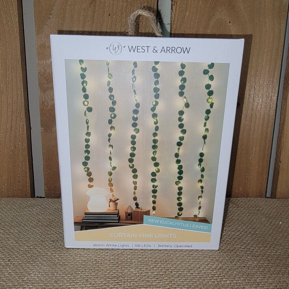 2 Boxes LED Eucalyptus Vine Curtain String Lights, 66 LEDs, West & Arrow, NIB